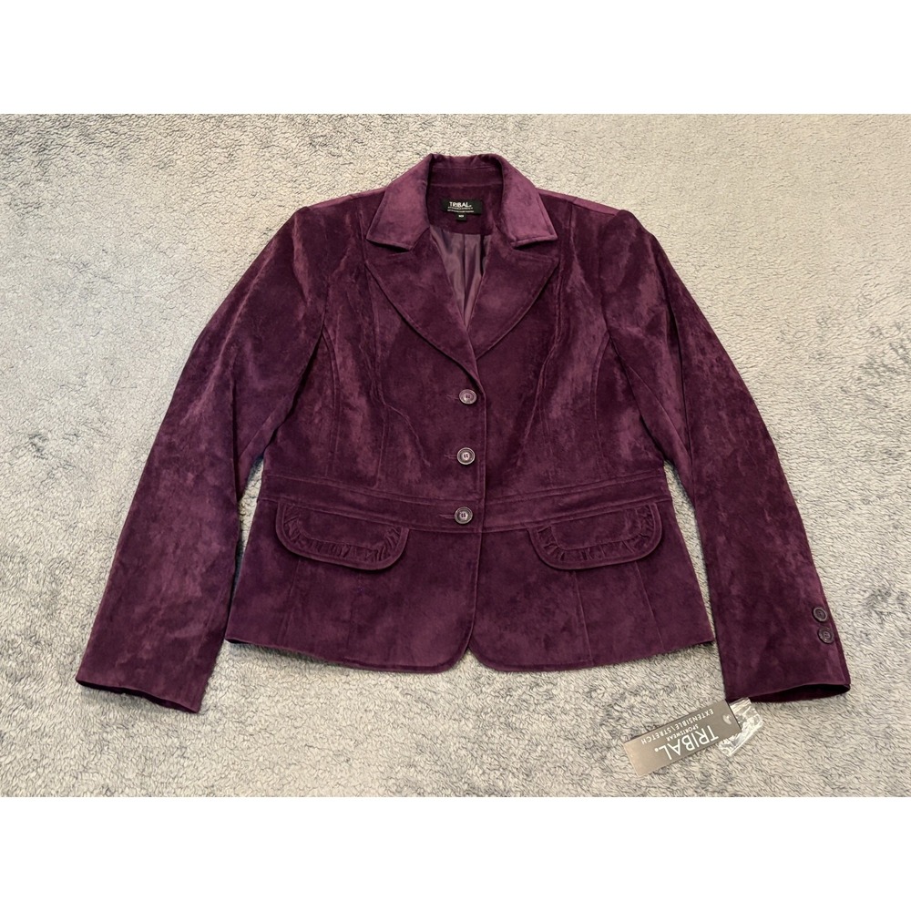 NWT Tribal Blazer Womens 10 Purple Faux Suede Jacket Business Career Office